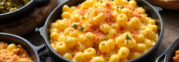 Southern sides — macaroni and cheese, collard greens